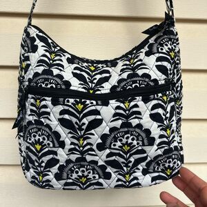 Vera Bradley, black&white w/neon yellow petals crossbody purse,adjustable handle